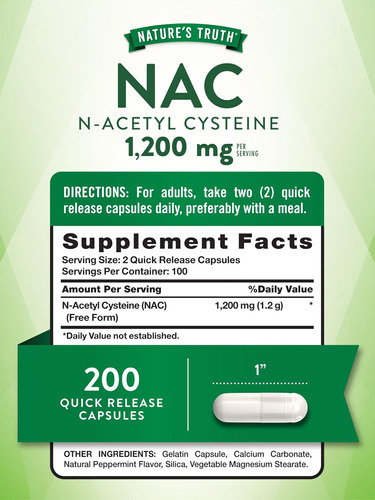 Natures Truth Nac N-acetil Cisteína | 1.200mg | 200 Cápsulas - Imagem 2