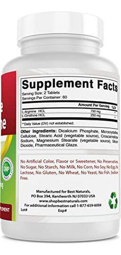 Best Naturals L-arginina L-ornitina - 1000 Mg Por Porção - - Imagem 2
