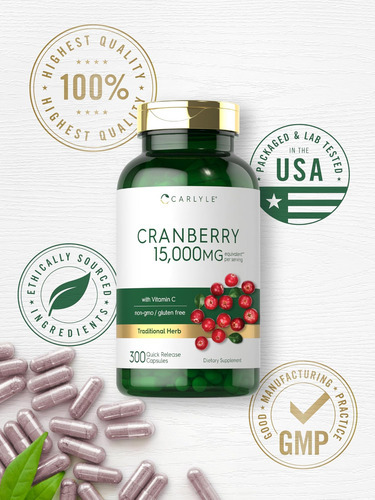 Comprimidos De Cranberry Carlyle Mg | 300 Cápsulas | Com Vit - Imagem 6