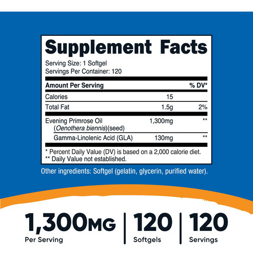 Suplemento Nutricost Óleo De Prímula 1.300 Mg 120 Cápsulas - Imagem 2