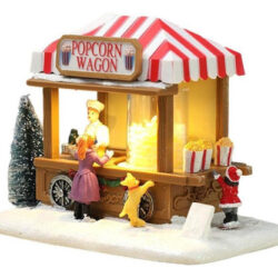 Mini Cenário De Natal Resina Neve Led Carroça Vila Cidade