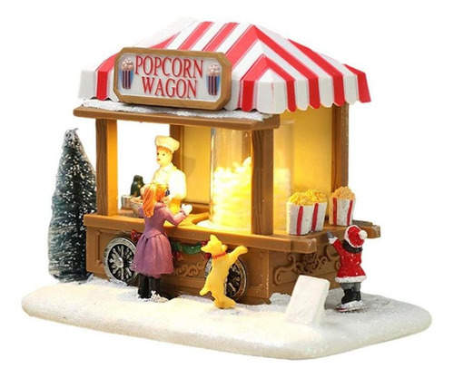 Mini Cenário De Natal Resina Neve Led Carroça Vila Cidade