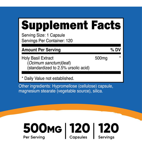 Suplemento Nutricost Holy Basil 500mg 120 Cápsulas Vegetaria - Imagem 2