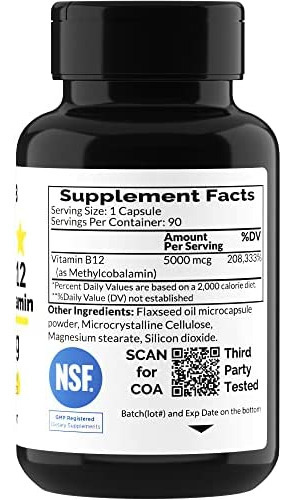 Vitamina B-12 Marca Monoherb, 5000 Mcg, 90 Comprimidos - Imagem 2