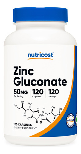 Suplemento Nutricost Gluconato De Zinco 50 Mg 120 Cápsulas V