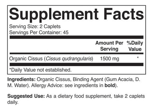Brieofood Organic Cissus Quadrangularis 1500mg, 45 Porções, - Imagem 2
