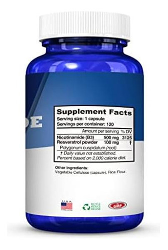 Nicotinamida 500mg Enhanced W. Resveratrol 100mg 120 Cápsula - Imagem 3
