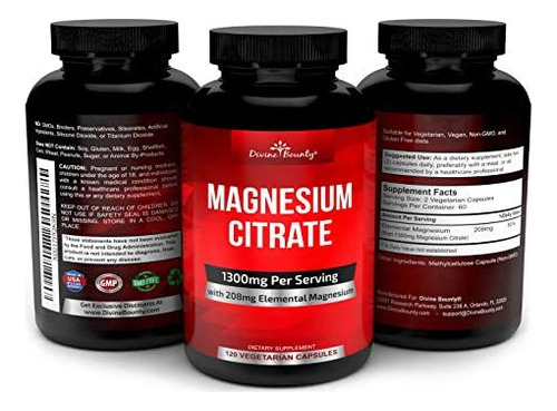 Cápsulas De Citrato De Magnésio Puro - 1300mg Suplemento De - Imagem 2