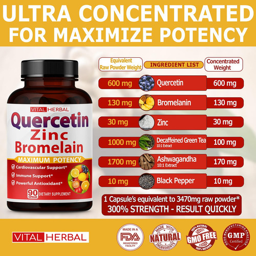 Quercetina Premium De Alta Pureza 98% Com Cápsulas De Bromel - Imagem 2