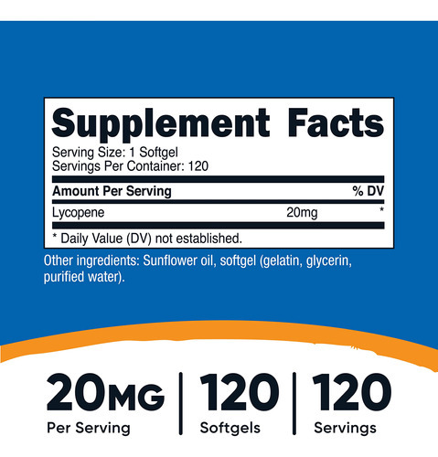 Suplemento Nutricost Lycopene 20mg 120 Cápsulas Gelatinosas - Imagem 3