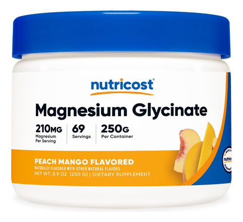 Glicinato De Magnésio Em Pó Nutricost 250g Sabor De Pêssego