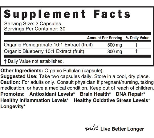 Suplemento De Romã De Mirtilo Orgânico Nutri 1300 Mg - Com 8 - Imagem 3