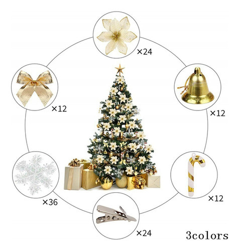 Decoração De Árvore De Natal De 120 Peças Com Flores De Nata — foto 12 Decoração De Árvore De Natal De 120 Peças Com Flores De Nata - Imagem 12