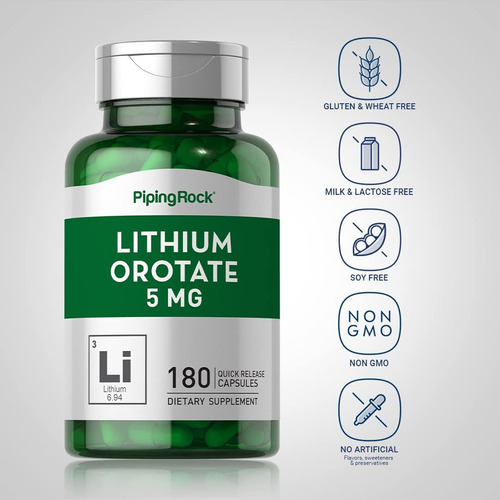 Piping Rock Orotato De Lítio 5mg | 180 Cápsulas | Não-gmo... - Imagem 3