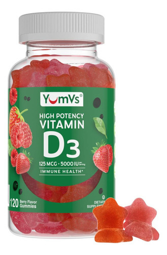 Gomas De Vitamina D3 De Alta Potência Yumvs 5000 Ui 125 Mcg