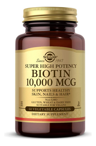 Solgar Biotina 10.000 Mcg, 60 Cápsulas Vegetais - Energia, M