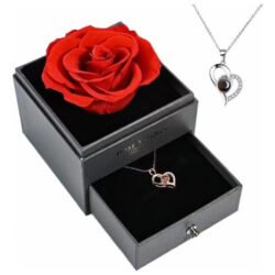 Rosa Eterna Preservada + Colar Você Amo Em 100 Idiomas