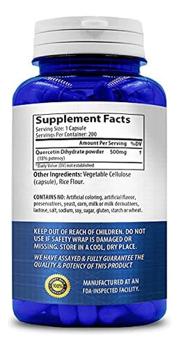 Nasabeahava Quercetina Pura 500mg Suplemento 200 Cápsulas Qu - Imagem 2