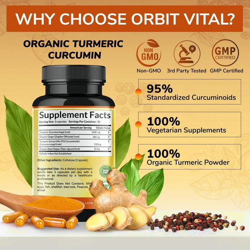 Curcumina De Cúrcuma Orgânica Orbit Vitals Com Pimenta Preta - Imagem 5