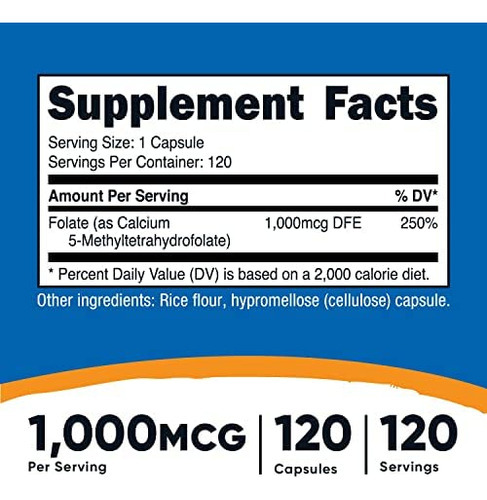 Nutricost Metil Folato 1000mcg, 120 Cápsulas Vegetarianas - - Imagem 2