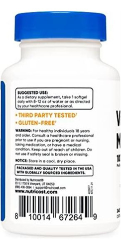 Nutricost Vitamin K2 Mk-7 100 Mcg, 240 Softgels - Sem Glúte - Imagem 3