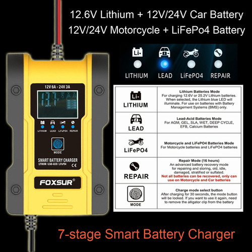Carregador De Bateria De Carro Foxsur 12v/24v Bateria De Lít - Imagem 7