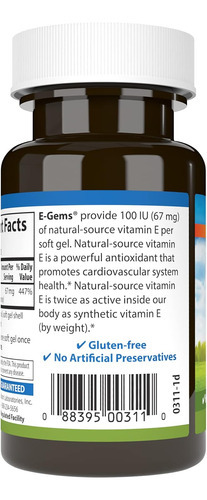Carlson - E-gems, 100 Ui (67 Mg), Vitamina E De Fonte Natura - Imagem 3