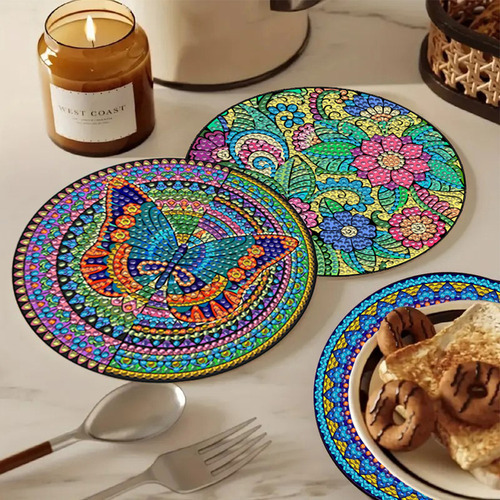 P35e 4peças Mesa Madeira Com Mandala Pintura De Diamante - Imagem 3