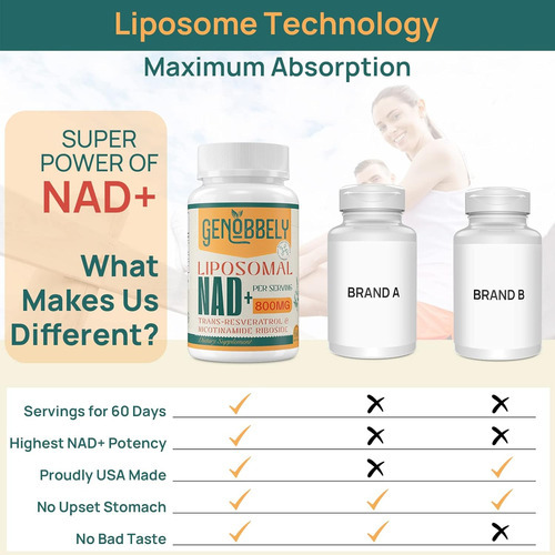 800 Mg Suplemento Lipossómico Nad+ Com Nicotinamida Ribos... - Imagem 5