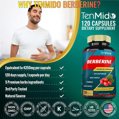 Cápsulas De Extrato De Berberina 4250 Mg, Suprimento Para 4 - Imagem 7