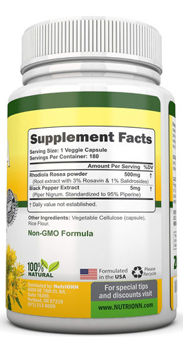 Nutrionn Rhodiola Rosea - 500mg - 180 Cápsulas Veganas - 3% - Imagem 4