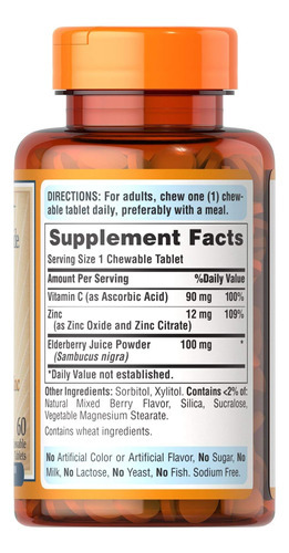 Puritans Pride Vitamina C Com Sabugueiro E Zinco Para Suport - Imagem 2