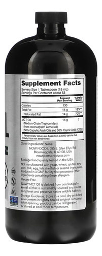 Óleo De Mct Now Foods 946 Ml Puro Importado 3un - Imagem 3