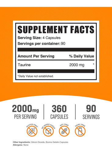 Suplemento De Taurina Bulksupplements.com 2000 Mg 360 Cápsul - Imagem 2