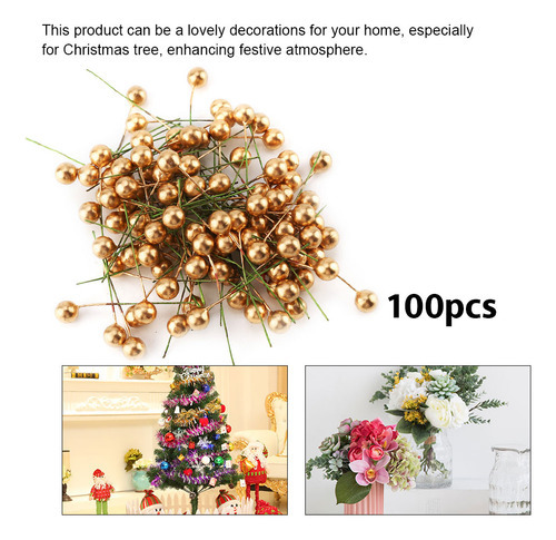 100 Unidades De Casa De Natal Artificial Golden Holly Berry - Imagem 5