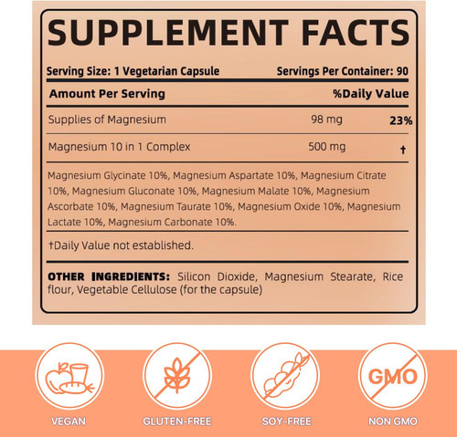 Suplemento Complexo De Magnésio Magmax10 500 Mg, 10 Formas D - Imagem 2