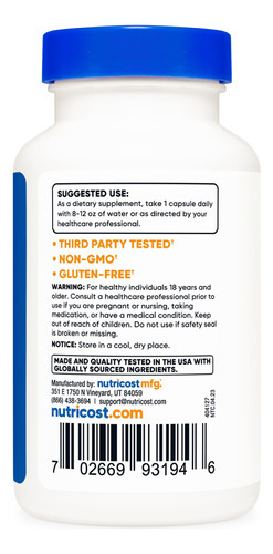 Suplemento Nutricost L-teanina 200 Mg 120 Cápsulas - Imagem 4