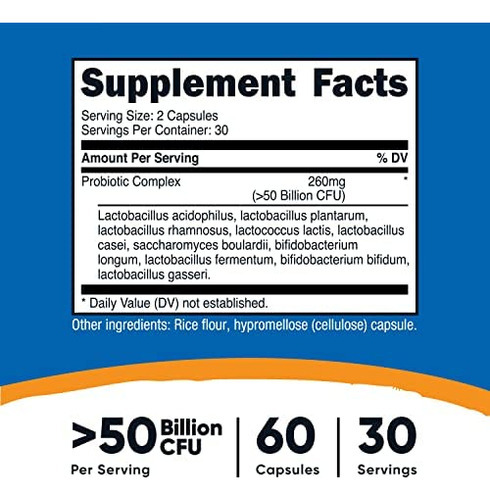 Complexo Probiótico Nutricost - 50 Bilhões De Ufc, 60 Cápsu - Imagem 2