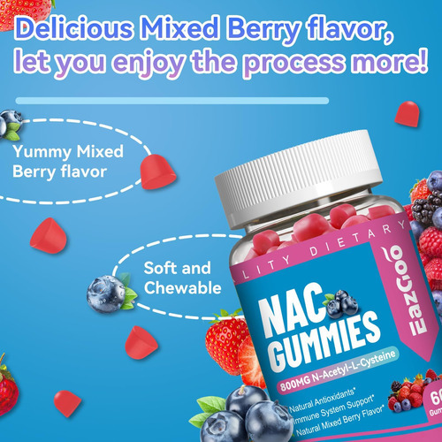 Eazgoo Nac Gummies 800mg, Suplemento De N-acetil Cisteína, S - Imagem 5