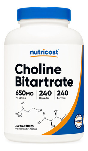 Bitartarato De Colina Nutricost 650mg, 240 Cápsulas Vegetar