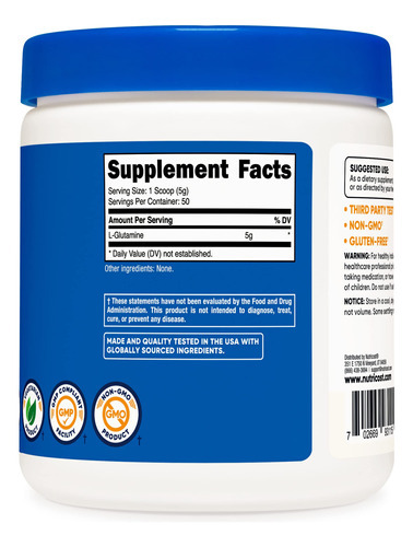 Suplemento Nutricost L-glutamina Em Pó 250g Vegano - Imagem 5