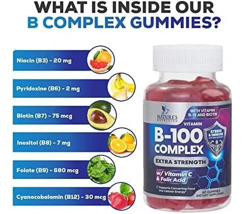 Vitamina B100-complex/natures Nutrition/60 Gomitas - Imagem 3