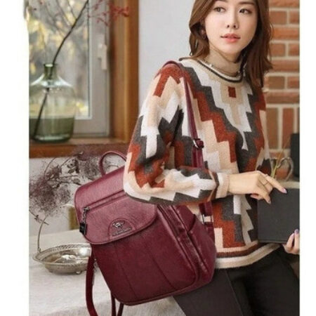 Mochila Feminina De Couro Pu Vintage - Imagem 13