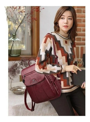 Mochila Feminina De Couro Pu Vintage - Imagem 13