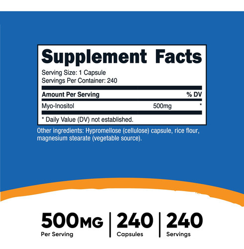Suplemento Nutricost Inositol 500 Mg 240 Cápsulas Veggie - Imagem 2
