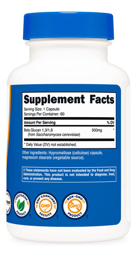 Suplemento Nutricost Beta Glucan 500mg 1,3/1,6 D-glucano 60 - Imagem 5