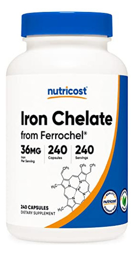 Suplemento De Ferro Nutricost Quelated Iron 36mg 240 Cápsula