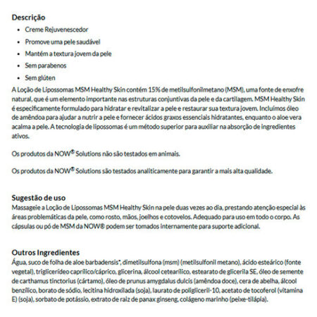 Msm Loção Lipossomal Pele Now Foods 237ml Importado - Imagem 3