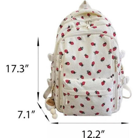 Novo Mochila De Veludo Cotelê E Morango 2024, Linda Mochila - Imagem 7