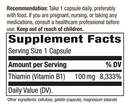 Natures Way Vitamina B-1, 100 Mg Por Porção, Tiamina Hci, 1 - Imagem 2